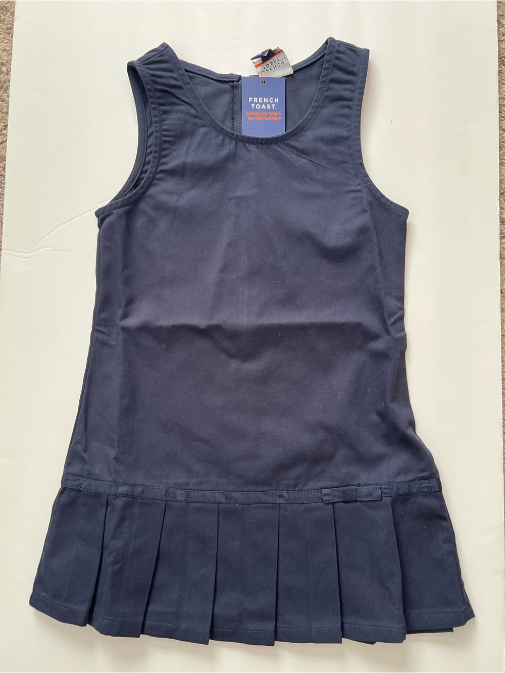 French Toast Girls Navy Blue Sleeveless School Dress with Pleated Hem